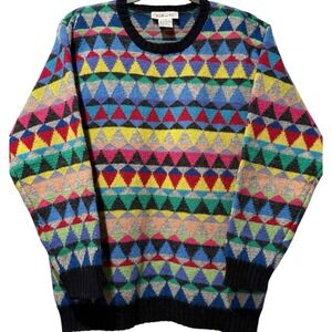Vintage 90s Talbots Geometric Shetland Wool Sweater Multicolor Graphic Knit M